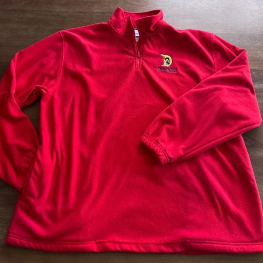 Disney Land Resort Vintage Mens Sz Large L Red 1/4 Zip Fleece L/S Mickey Mouse